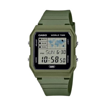【CASIO 卡西歐】方型電子錶 軍綠色 世界地圖 鬧鈴碼表 生活防水 LF-30W (LF-30W-3A)