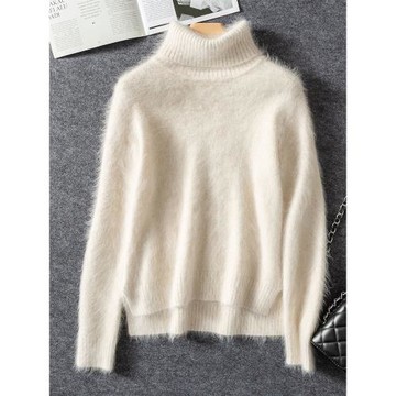 雙股加厚高領貂絨毛衣女士套頭羊絨衫冬裝洋氣寬松羊毛針織打底衫