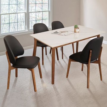 【Homelike】 喜家居140cm白岩板胡桃餐桌椅組(一桌四椅)(2517-32)