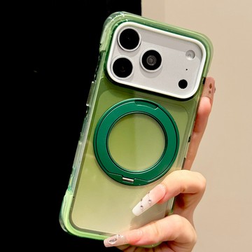 蘋果18Promax手機殼iphone17pro新款青綠撞色漸變氣囊一體防摔帶360磁吸支架按鍵保護16pm簡約保護套