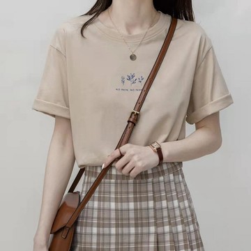 Onedays♥ 小葉印花短袖T ♥ 清新寬鬆文青風圖案 短袖上衣 t恤 女裝 顯瘦上衣 衣服 寬鬆上衣 素T C312