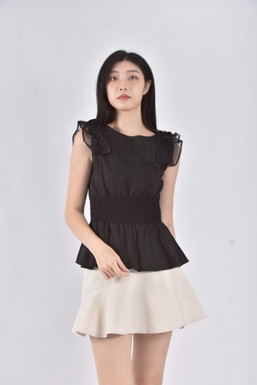 (M) aofeini削肩黑色短袖上衣