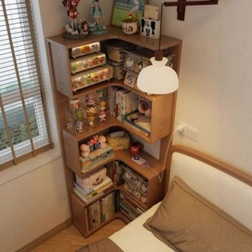 書架 轉角書櫃 落地架 置物架 一體靠墻櫃 臥室床頭架 雜誌架 展示架 拐角收納架（48*180/40*176cm）
