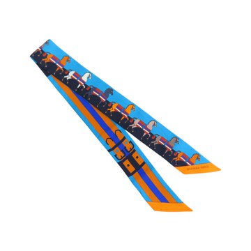 HERMES 愛馬仕 藍色 絲綢 絲巾 Rocabar Twilly 【二手名牌BRAND OFF】