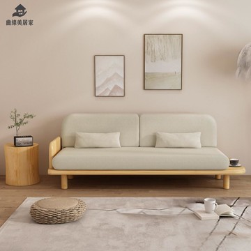 侘寂風 實木沙發 原木風 家具小戶型 簡約 客廳三人位組合布藝直排沙發qxm8291