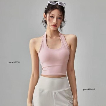 臺灣出貨 帶胸墊瑜伽背心女美背普拉提掛脖交叉性感健身運動吊帶短款上衣