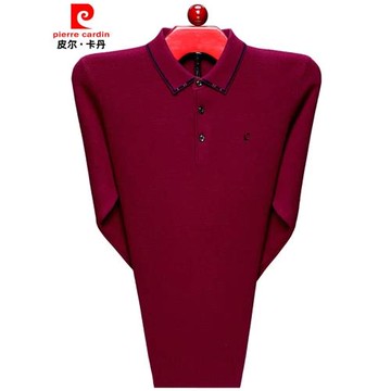 皮爾卡丹男冬季翻領紅毛衣羊絨衫