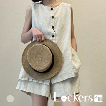 【Lockers 木櫃】亞麻寬鬆無袖套裝 L114071803