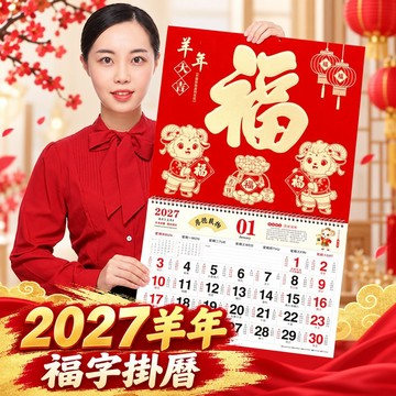 🔥臺灣出貨🔥2027羊年福字掛曆定製 手撕大號掛牆金箔月曆 公司廣告日曆 家用農民曆 新年贈品 加厚手撕年曆