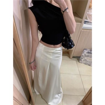 WULI多多/【本期最愛！雙層彷醋酸質感中長款顯瘦半身裙】