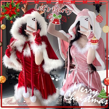 324【🎅🏻🎄年度夢幻作品🎅🏻🛷】🐰兔兔聖誕裝聖誕衣服聖誕節聖誕帽聖誕服裝cosplay角色扮演聖誕套裝斗篷兔耳朵外套