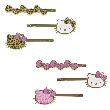 小禮堂 Sanrio 三麗鷗 Hello Kitty 造型鐵髮夾3入組 (豹紋 澀谷辣妹)