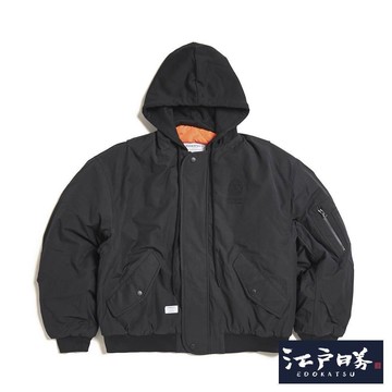 江戶勝 男款 防寒連帽飛行外套 (黑色)