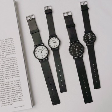 ins韓風 小黑表簡約韓版防水學生手表學院風復古文藝情侶一男一女