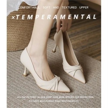 氣質白色高跟鞋女細跟2025年春秋不累腳軟皮尖頭單鞋女工作職業鞋