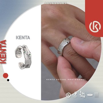 鑄熔銀鋯石戒指 中性開口戒 做舊紋理男生戒指 不對稱設計 個性飾品 健太選物⋆˖°