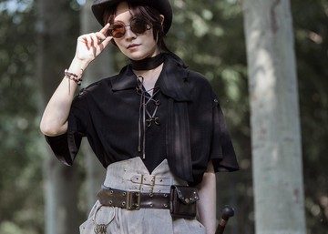 蒸汽朋克復古 皮革針扣可調節肩帶寬腰帶腰包