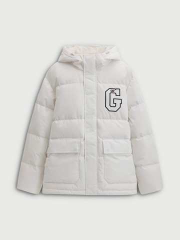 男裝 Logo刺繡印花連帽羽絨外套-白色