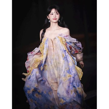 【深V領國風禮服】限時下殺 演出服 表演服 田曦薇同款連衣裙 晚宴聚會 仙女裙 國風洋裝 中式連衣裙 禮服裙 連身裙 長
