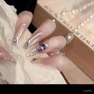 ➕純色美美噠💯手工穿戴甲春夏款冰透漸變紫色鑽爆閃氣質貓眼甲片高級感顯白美甲純色穿戴甲 WDLH