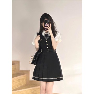 車厘子jk原創日系短款西裝時尚套裝女春季學院風高腰半身裙三件套