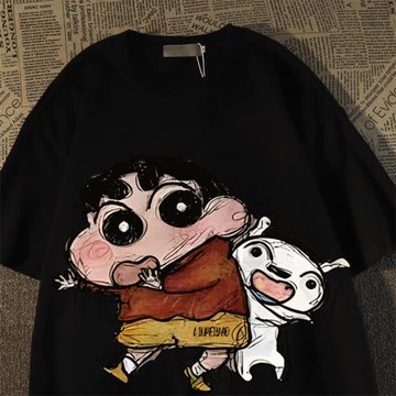 日系復古蠟筆小新短袖t恤男女夏季純棉oversize高街百搭半袖上衣