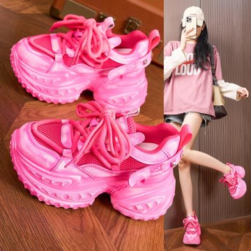 內增高老爹鞋女2025秋季新款真皮百搭厚底松糕顯腳小休閑運動鞋子