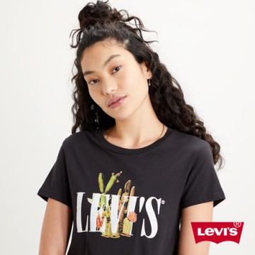 Levis 女款 短袖T恤 翻玩夏日Logo T 沙漠仙人掌Serif Logo 黑