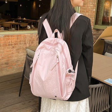 熱銷💯學院風輕便雙肩包女初高中生上課通懃電腦書包純色大容量旅行背包學院風多口袋加厚護脊大學生後背包 畢旅背包 SESY