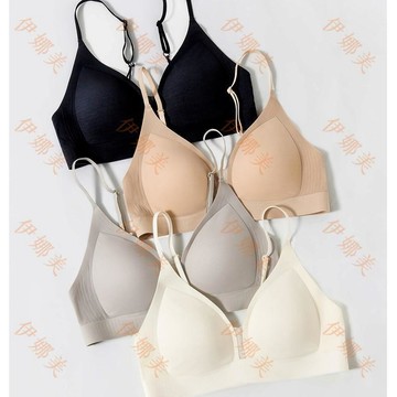 【臺灣出貨👙】法式三角杯無痕內衣女小胸聚攏不空杯網紗透氣固定杯美背文胸薄款【伊娜美】