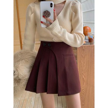 歐貨毛呢百褶裙短裙女秋冬季2025新款高腰加厚復古不規則半身裙子