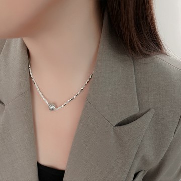 【SK飾品】小眾項鍊 珍珠碎銀子項鍊【850590】灰色珍珠項鍊 設計感珍珠項鍊
