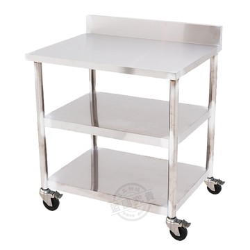 電腦桌/工作桌 【Abis】客製商品-豪華升級版加牆款三層304不鏽鋼桌-附煞車輪/料理桌/工作桌/工作台/流理台(72X56CM)-1入