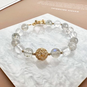 [快速出貨]【彤恩時尚】微妙的平衡《綠碧璽髮晶 拉長石 白水晶》愛情麵包我都要 | OT扣水晶手鍊 // 生日禮物 情人節禮物