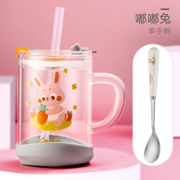 兒童學飲杯 貝姆士兒童牛奶杯家用吸管杯寶寶喝奶粉帶刻度專用玻璃杯子可微波『XY28145』