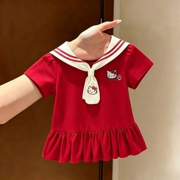 Mini baby🌷女童夏裝連衣裙子卡通刺繡漂亮可愛學院風時尚兒童裝