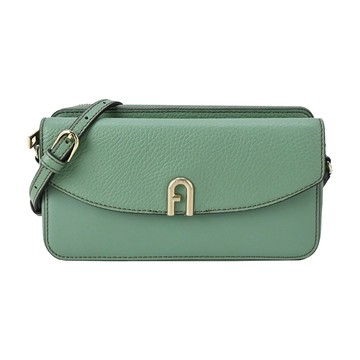 FURLA PRIMULA拱門LOGO荔枝紋前口袋拉鍊斜背包-湖水綠 _廠商直送