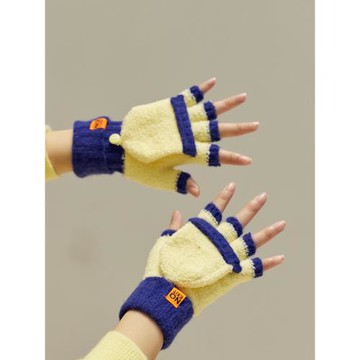 純色翻蓋半指手套冬季女韓版百搭毛線針織露指加厚保暖防寒可觸屏