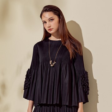 CLL巧玲瓏 大玫瑰壓褶長袖上衣 1129338