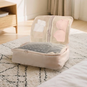 三合一衣物分層收納包-米/灰