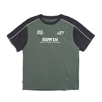 EDWIN 男裝 競速風格短袖T恤 (苔綠色) #上衣