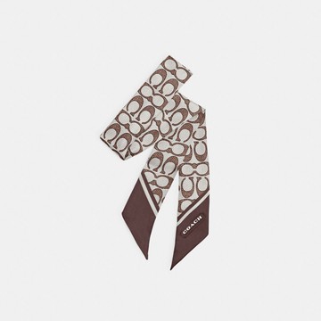 TEXTURED SIGNATURE PRINT SILK SKINNY SCARF-MAPLE