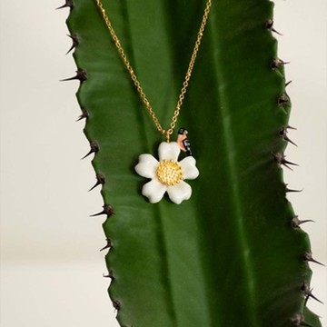 Nach Bijoux 法國手工 小鳥白色太陽花項鍊 白色