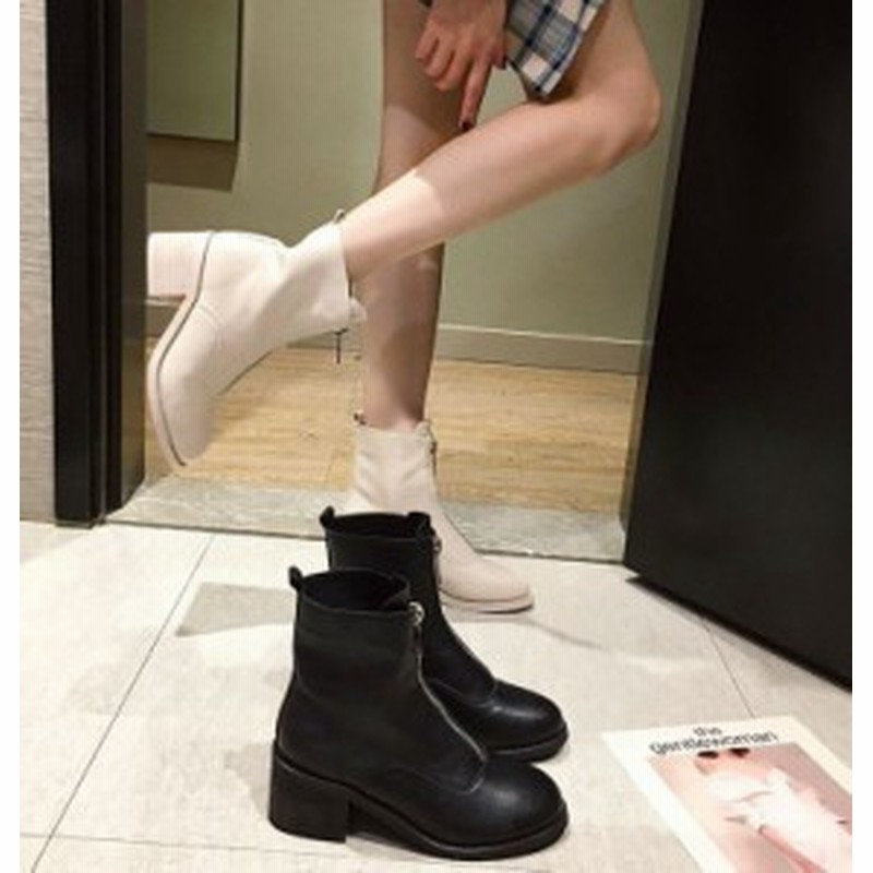 ショートブーツ ブーティ 太めヒール スクエアトゥ フロントジップ 歩きやすい 痛くない おしゃれ カジュアル 大人可愛い お出かけ 通勤 通販 Lineポイント最大4 0 Get Lineショッピング