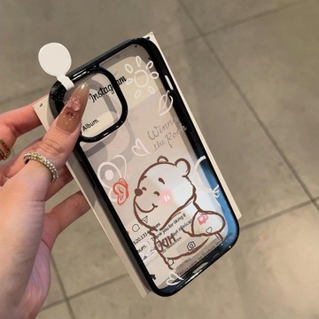 亞克力線條維尼熊 大孔適用蘋果17/16promax手機殼iPhone15/14p13/12/11防摔