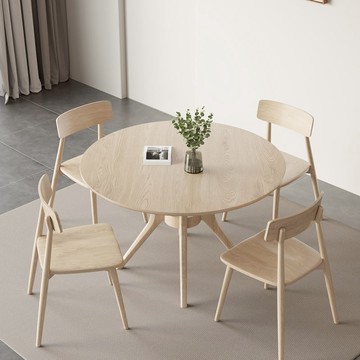 公司貨 超低價 北歐全實木家用餐桌小戶型現代簡約白蠟木圓桌組合輕奢客廳洽談桌 快速發貨
