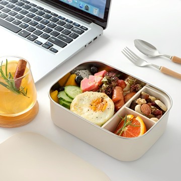 Homely Zakka 可微波頂級不鏽鋼抗刮耐磨完全分隔便當盒三格 - 原色銀-1入