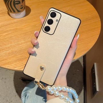 適用于三星A55手機殼高級感珍珠手鏈Galaxy A55蠶絲紋手機套個性時尚高級感超薄鏡頭全包防摔保護套