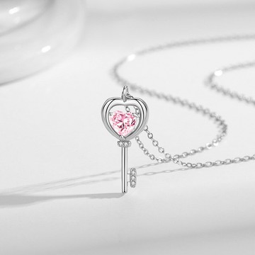 【巴黎精品】現貨+預購 925純銀項鍊鋯石吊墜-心靈鑰匙愛心生日情人節禮物女飾品v1ar36