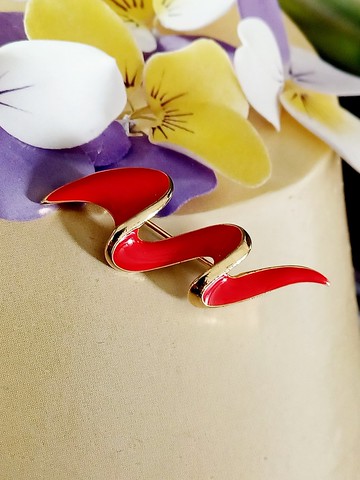 vintage jewelry 典雅紅色琺瑯流線別針